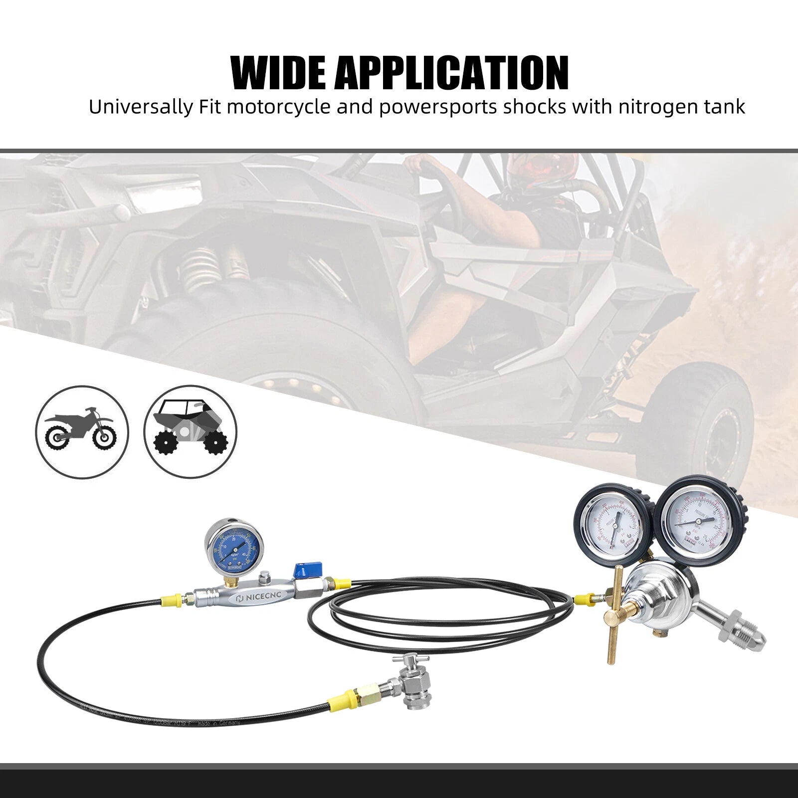 Nitrogen Shock Regulator Fill Tool w/2" Gauge for Off-Road Vehicles