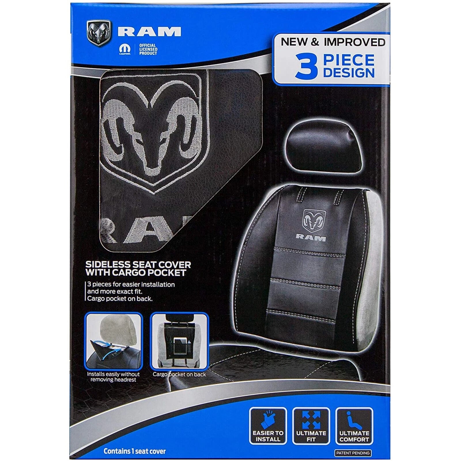 3-Piece Sideless Synthetic Leather Seat Cover for Ram Truck
