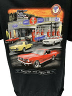 Ford Mustang T-Shirt Black Pony Gas Service Station Scene (2005–2015)