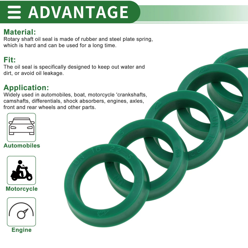 Set of 5 Oil Seal Rotary Shaft Seal 16x22x5mm High Pressure Green
