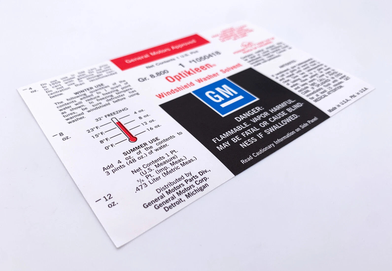 Washer Bottle Replacement with Water Activated Label for GM Models (1959–1974)