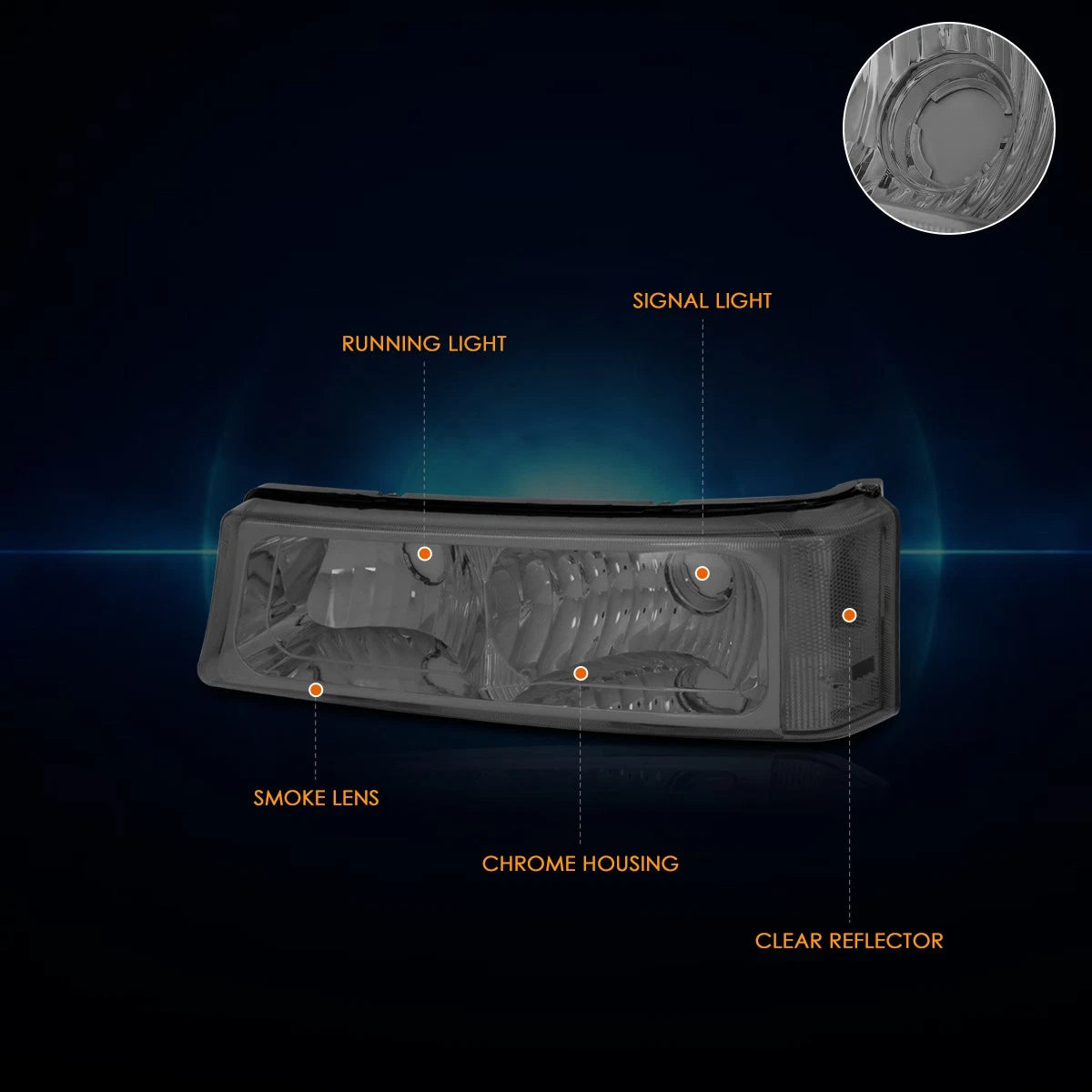 Bumper Lights for Silverado/Avalanche (2003–2007) Smoked Housing Clear Corner
