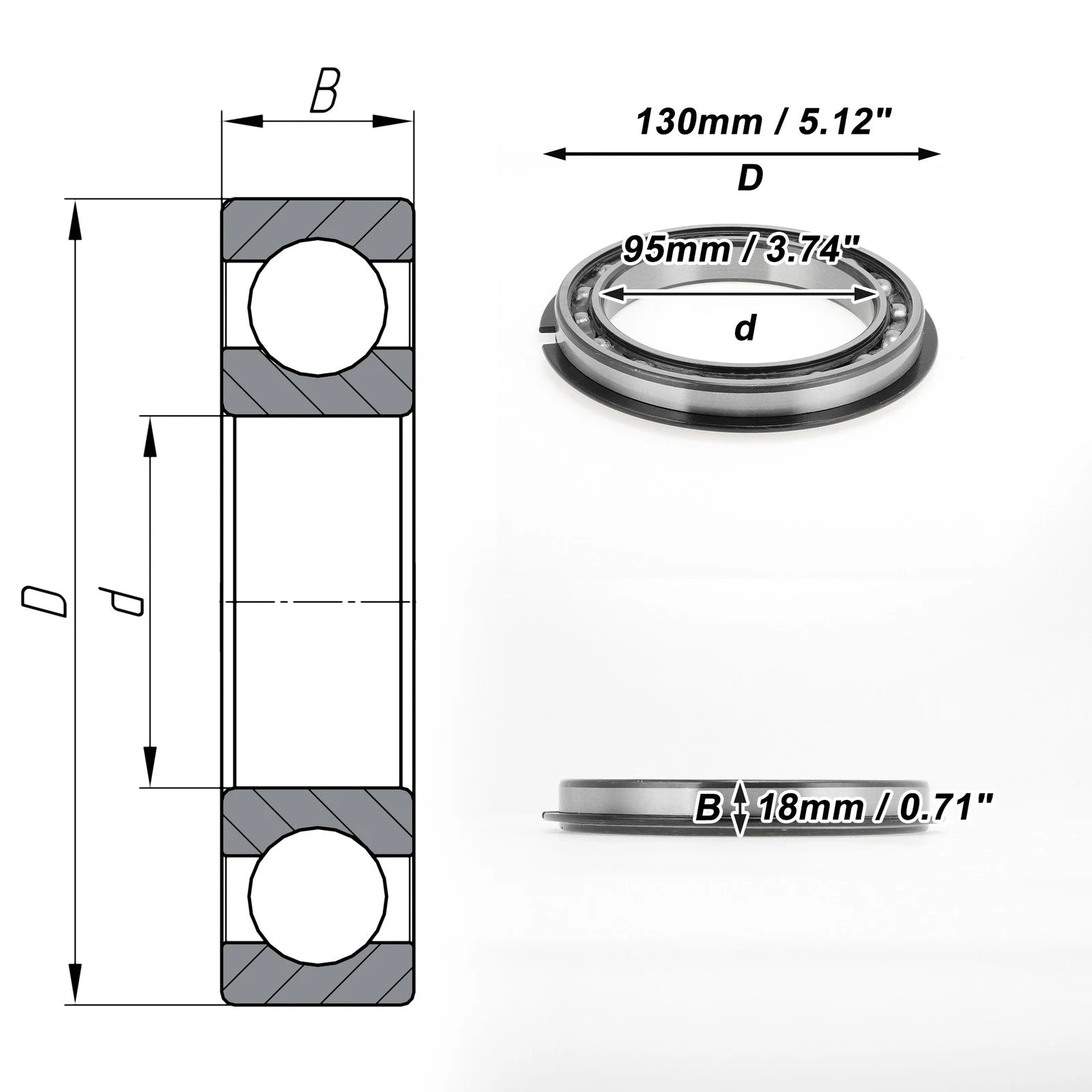 Deep Groove Ball Bearing 6919NR for Scooter Skateboard Wheel (95x130x18mm)