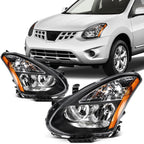Headlight Assembly Pair for Nissan Rogue (2008–2013) Black Housing Amber