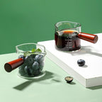 Glass Coffee Cup with Wood Handle and Dual Spout 75ml