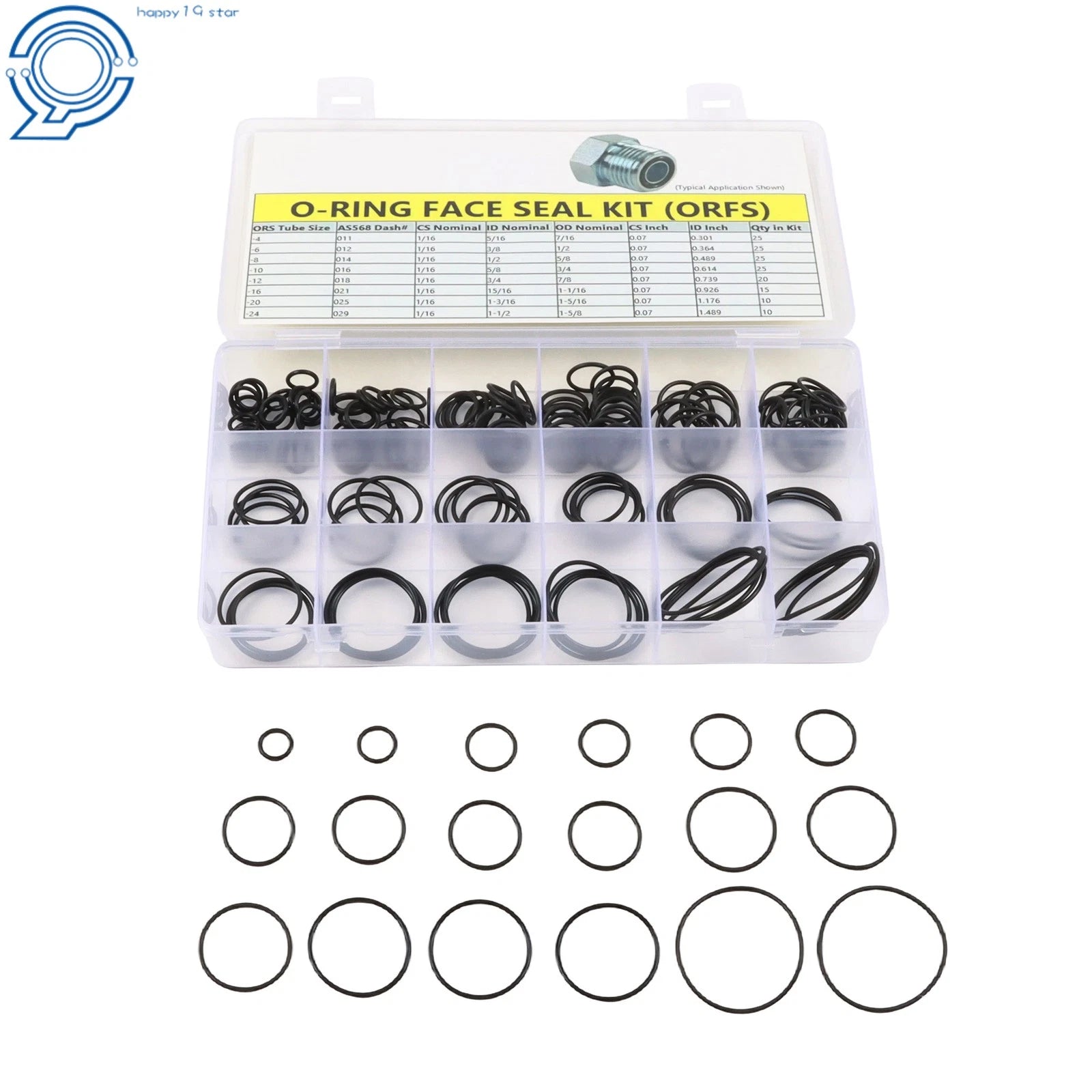 Hydraulic O-Ring Kit for FACE ORFS Fittings (155 Pieces, 8 Sizes)
