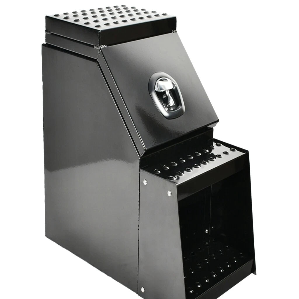 Black Aluminum Tool Box with Saddle Step for Semi Truck (28"x25"x15")