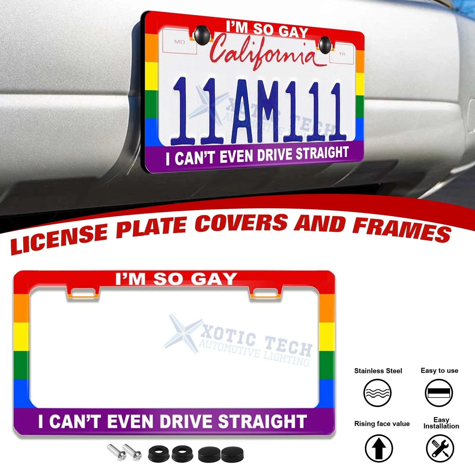 Rainbow Pride Universal License Plate Frame Cover for Universal (-)
