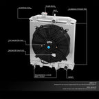 2X Aluminum 2-Row Racing Radiator + Cooling Fan Shroud for Honda EG/EH/EJ/EM/DC (1994–2000)