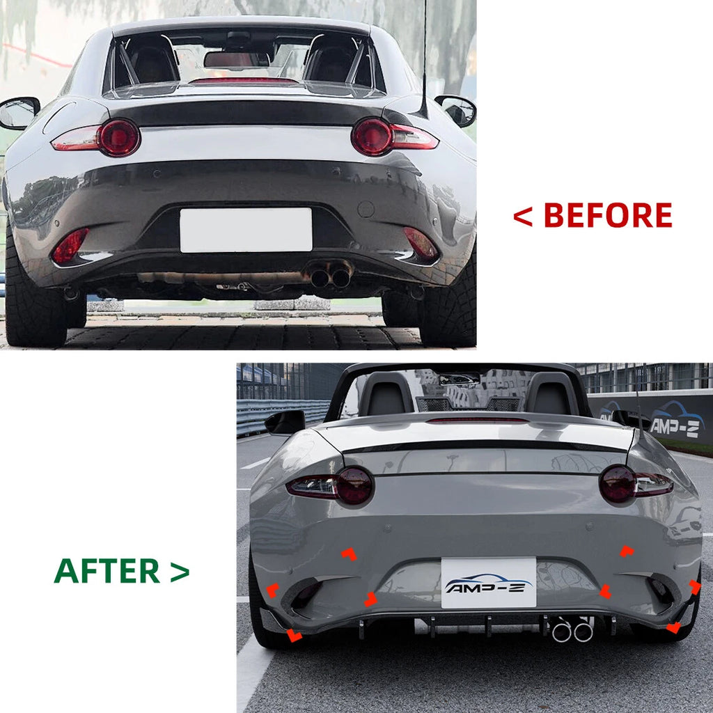 Gloss Black Rear Bumper Side Fin Canards Splitter for Mazda MX-5 Miata (2016–2023)