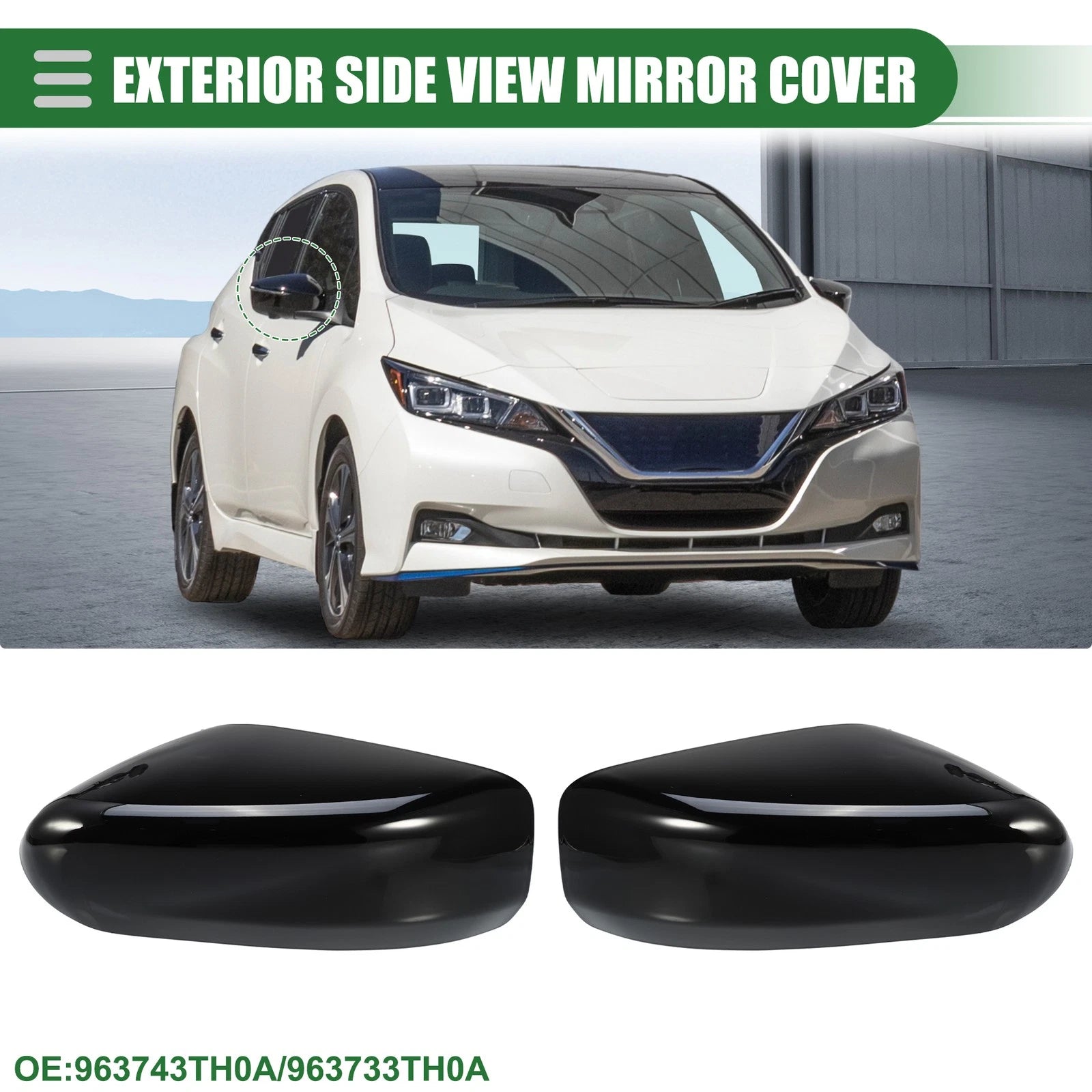 Pair Rearview Mirror Covers for Nissan Altima (2013–2018) Gloss Black