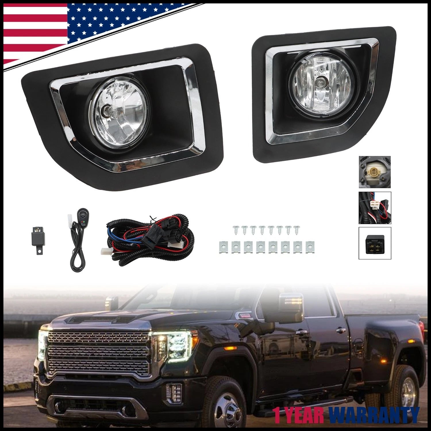 Fog Lights for GMC Sierra 2500HD 3500HD (2015–2019) + Wiring