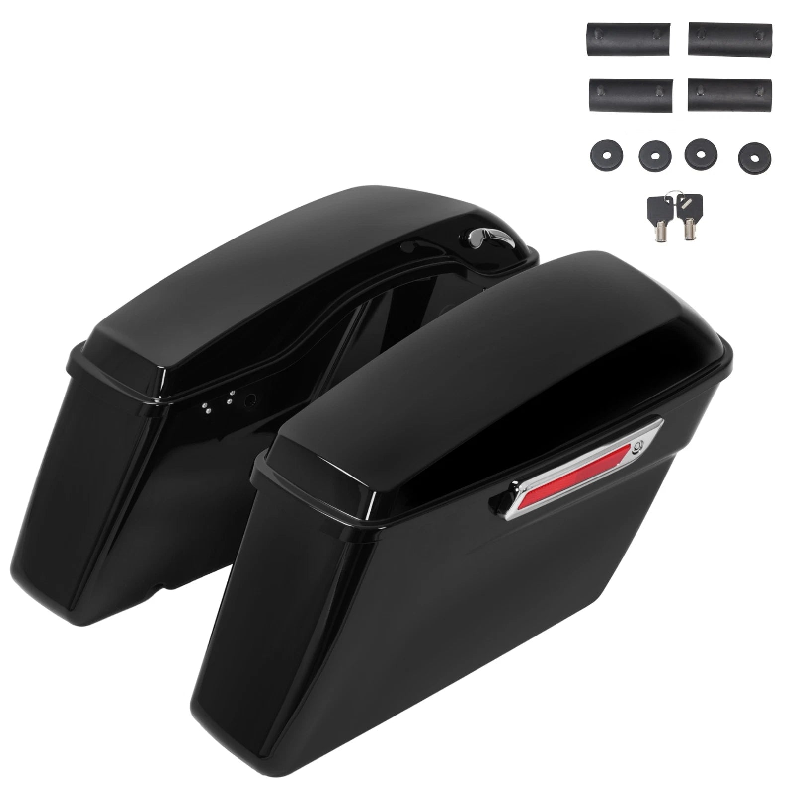 Vivid Black Hard Saddle Bags w/ Latch for Harley Touring Road Street Glide (2014–2024)