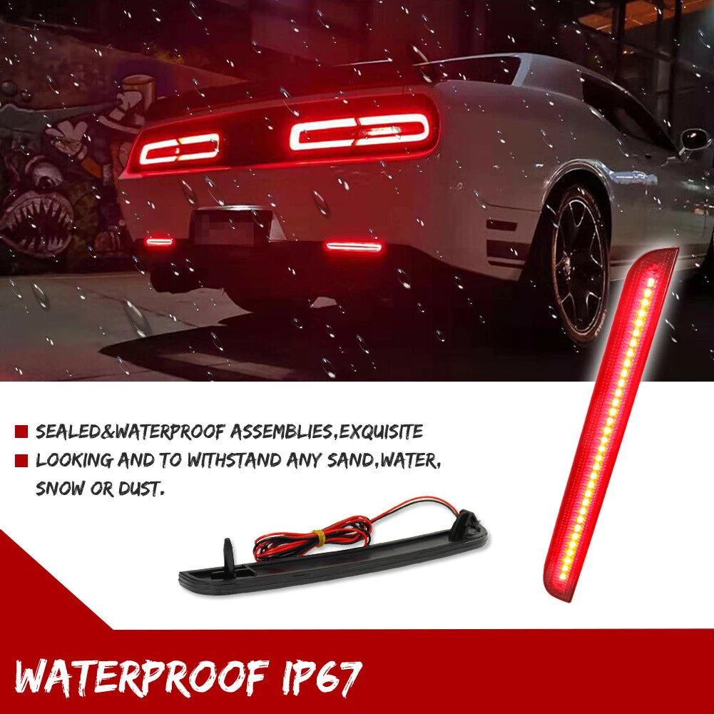 Smoked Lens Red LED Rear Bumper Reflector Lights for Dodge Challenger (2015–2023)