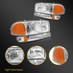 2X Headlight Assembly for GMC Sierra 1500 (1999–2007) Chrome Amber