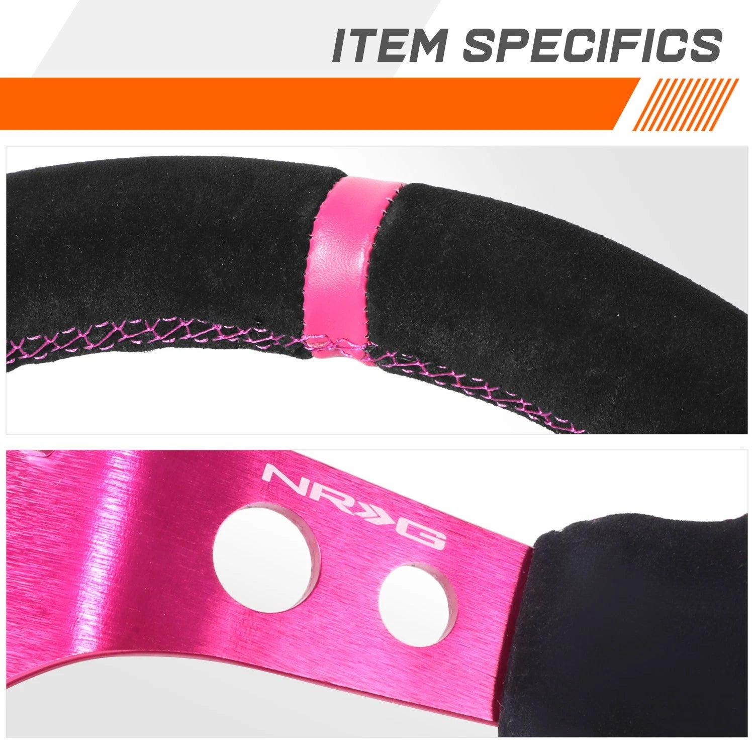 NRG RST-006S-FHA Steering Wheel for Universal Fit (350mm, Suede, Fuchsia Stitch)