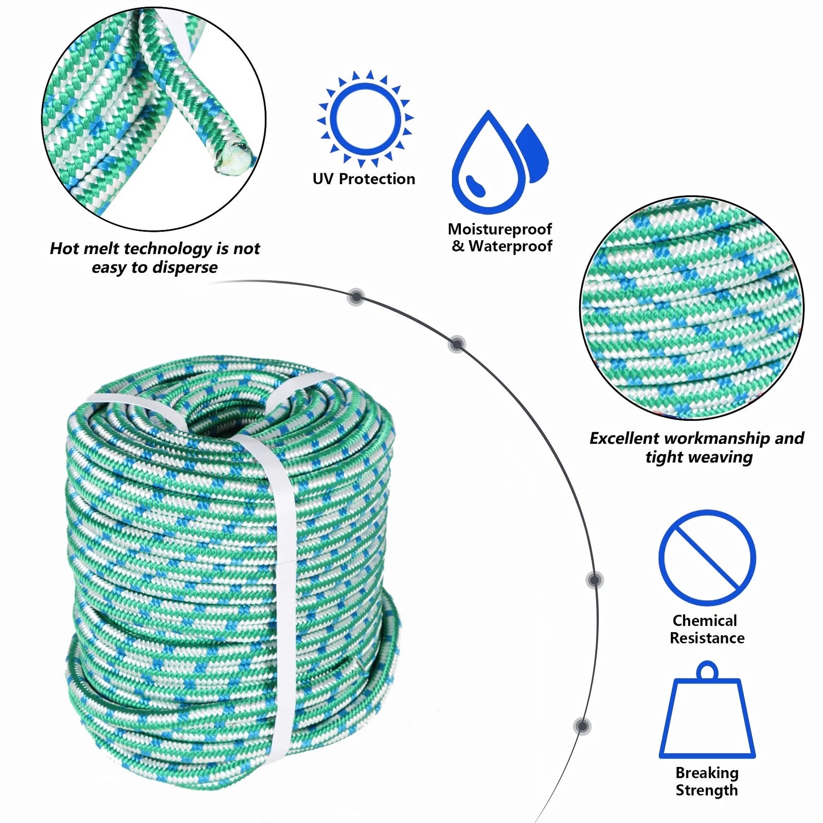 1/2" Arborist Tree Rope 150' Durable Braid Polyester