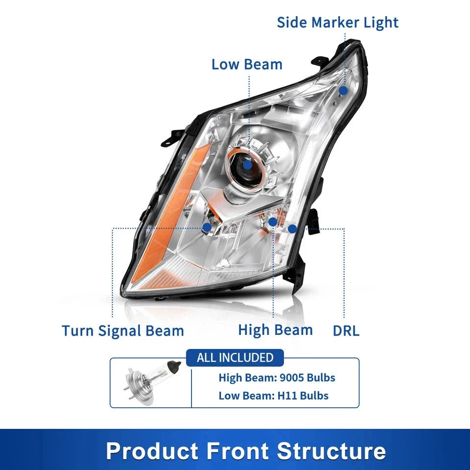 Halogen w/LED Projector Headlights Set of 2 for Cadillac SRX (2010–2016)