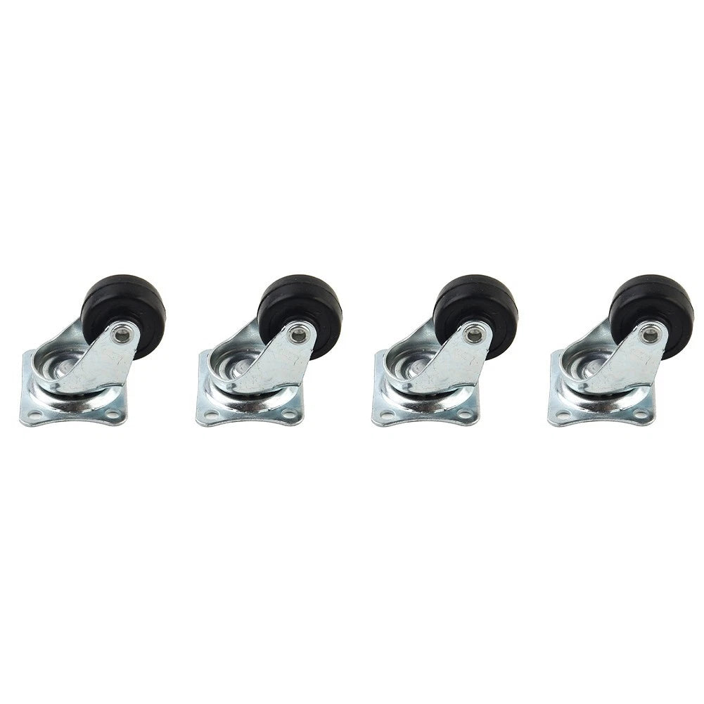 Set of 4 Swivel Casters with Silver Rubber Wheels and Top Plates