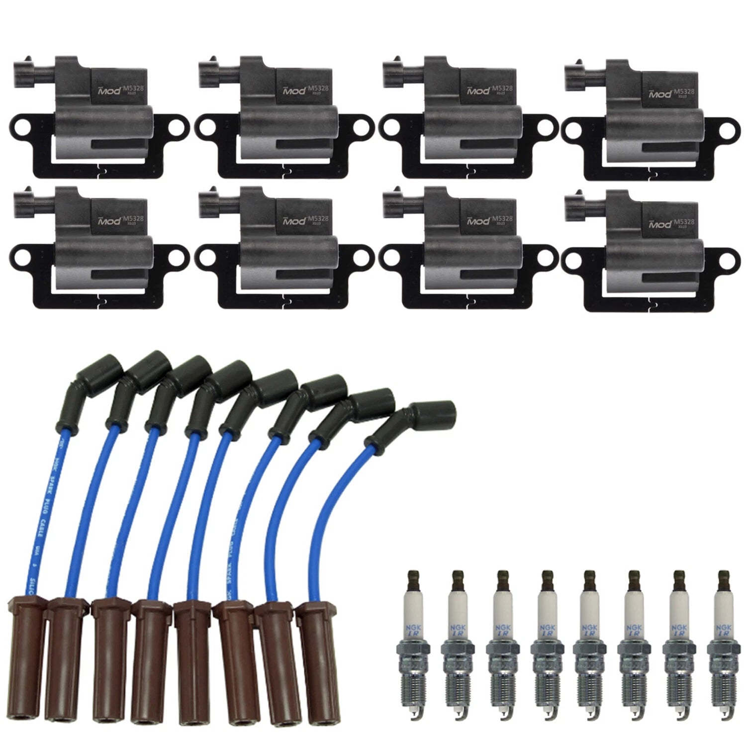 NGK Wire Set & 8 Ignition Coils & Laser Iridium Spark Plugs for Chevrolet V8