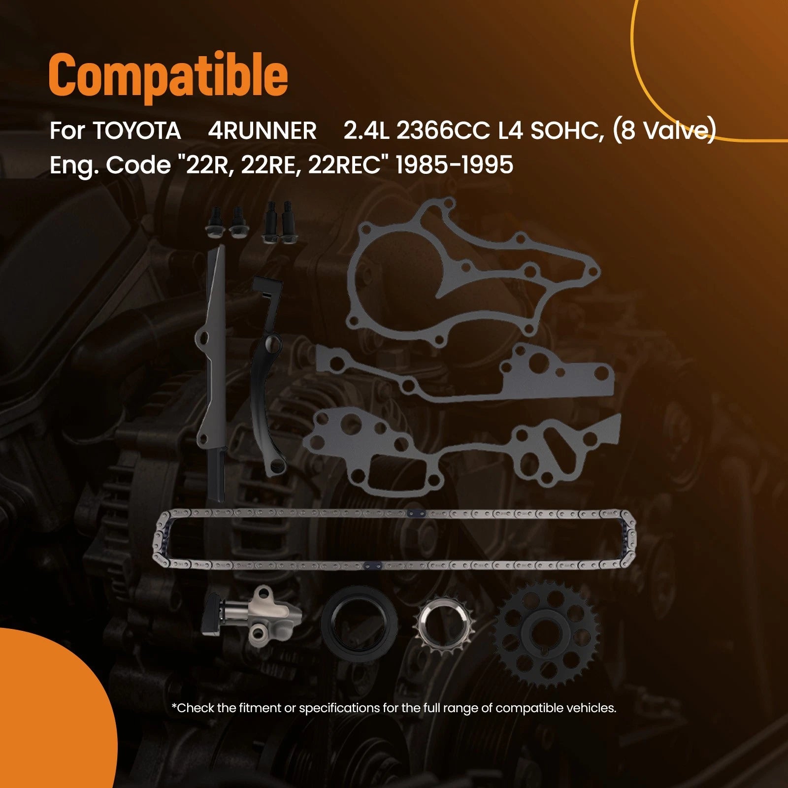 Engine Timing Chain Kit Sprocket Gaskets for Toyota 22R 22RE 22REC (1985–1995)