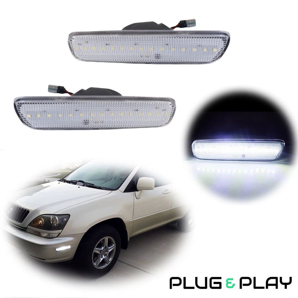 2X White LED Front/Rear Side Marker Parking Lights for Lexus RX300 (1999–2003)