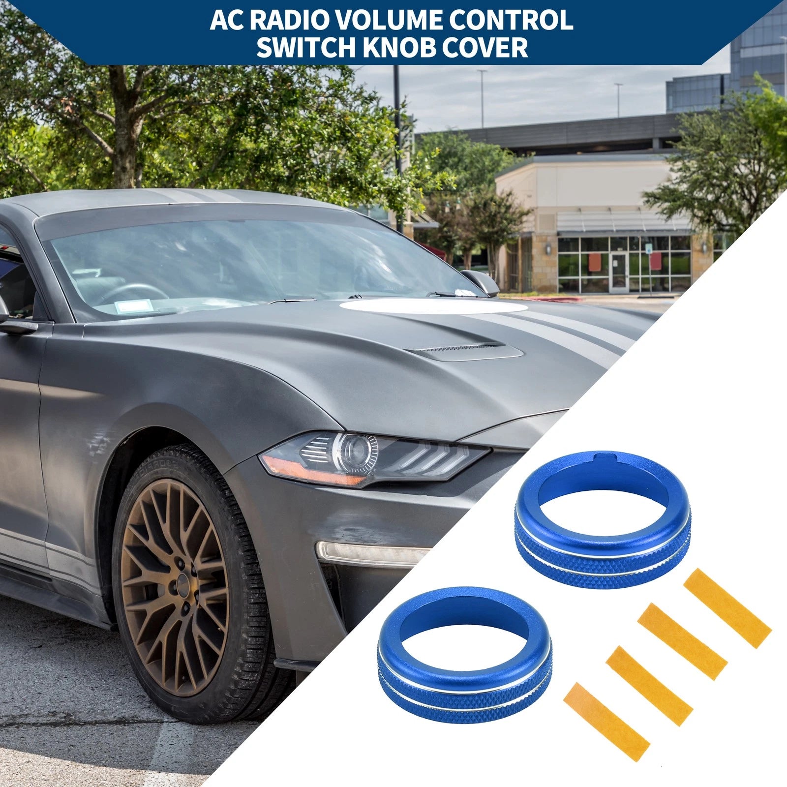 2X AC Climate Switch Knob Cover Ring for Ford Mustang (2015–2021) Blue
