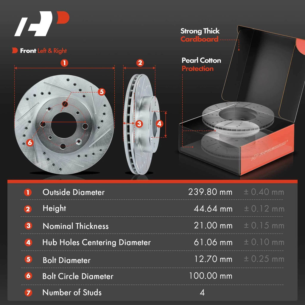 Front Drilled Brake Rotors & Ceramic Pads for Honda Civic (1990-2000)