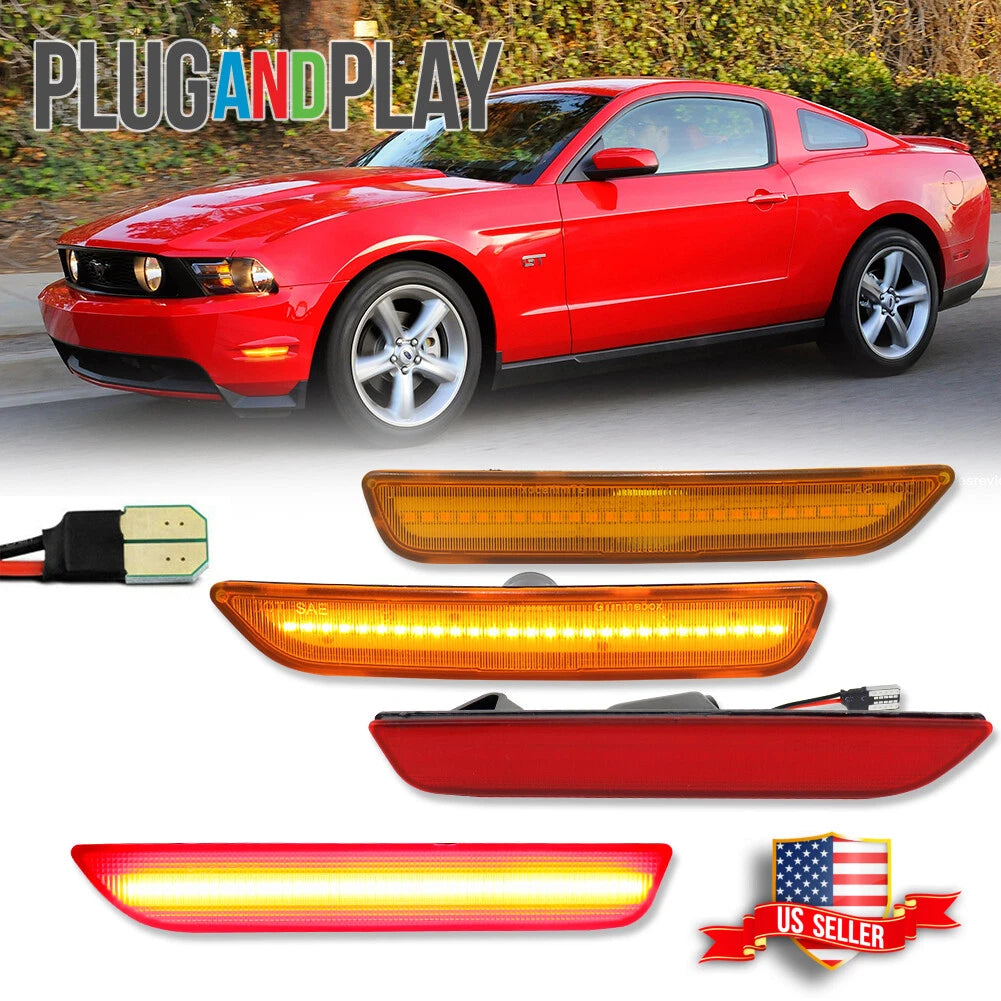 Set of 4 LED Front & Rear Side Marker Lights for Ford Mustang (2010–2014)