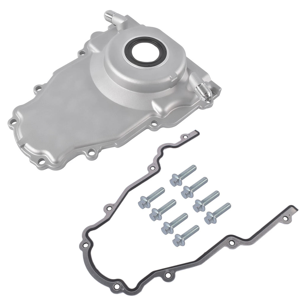 Timing Cover with 10AN Turbo Oil Drain Fittings for GM Gen III LS (1997–2009)