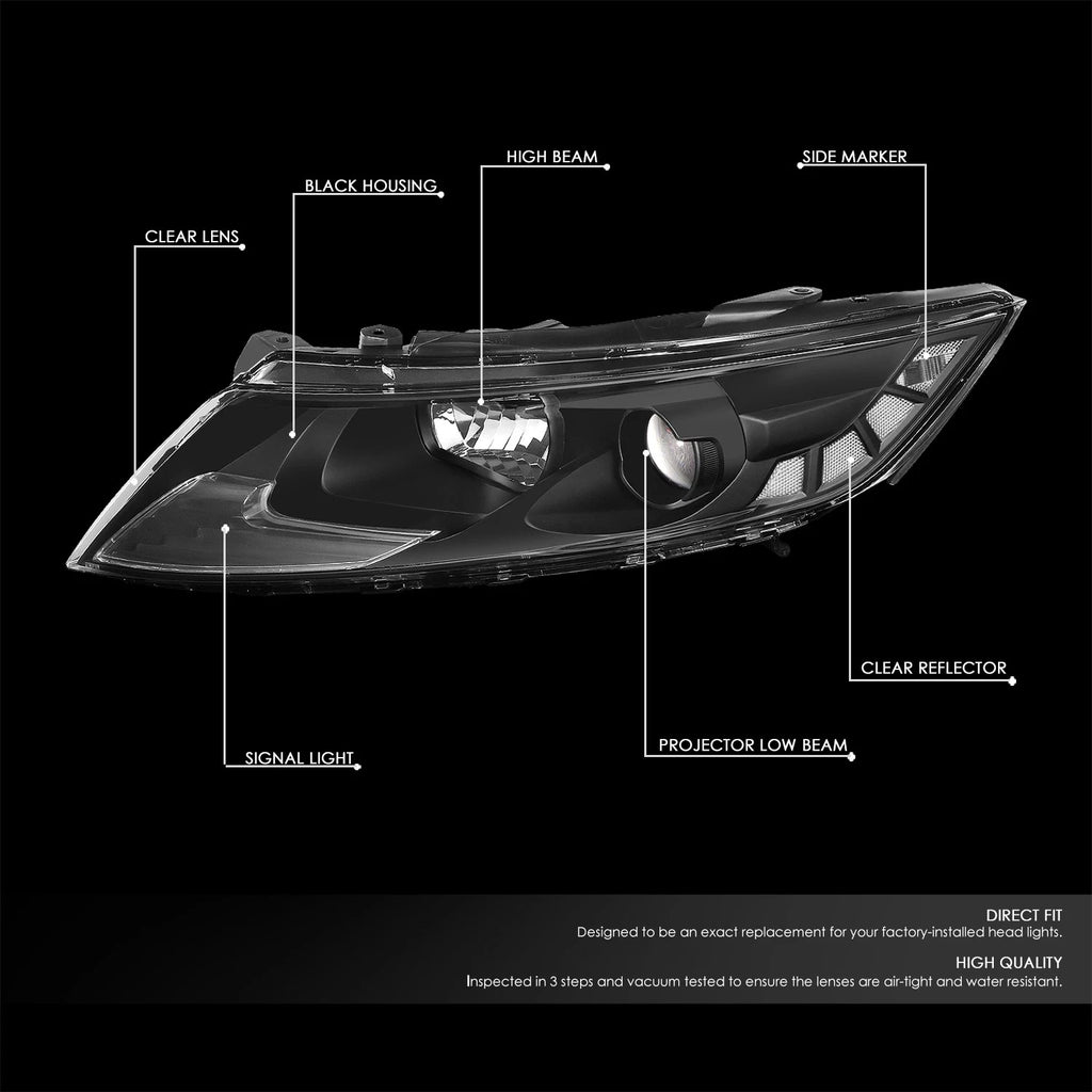 Projector Headlight Lamp for Kia Optima (2011–2013) - Black Housing, Clear Lens