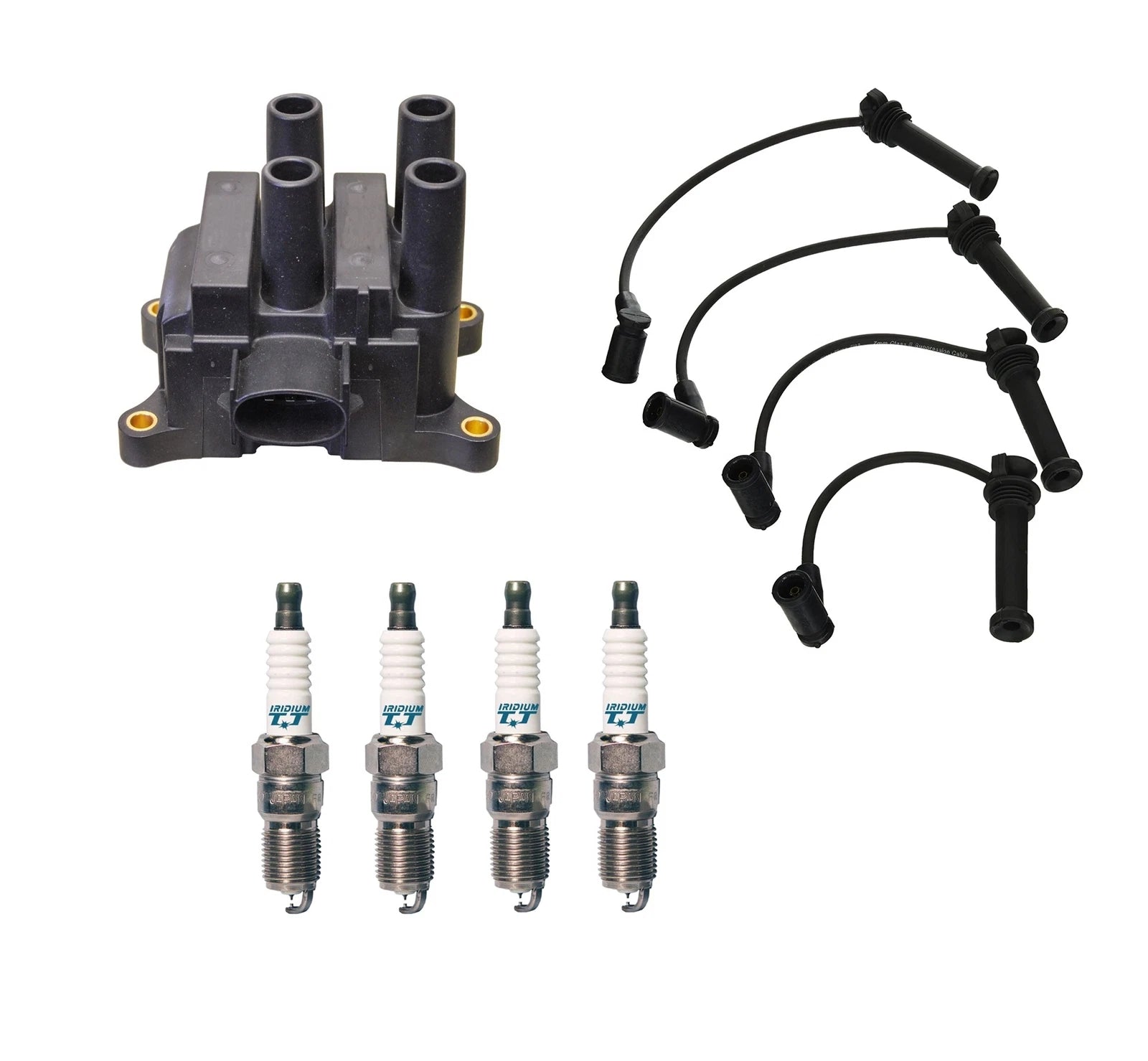 Denso Ignition Coil & Wire Set for Mazda Ford L4 (Iridium TT Spark Plug Kit)