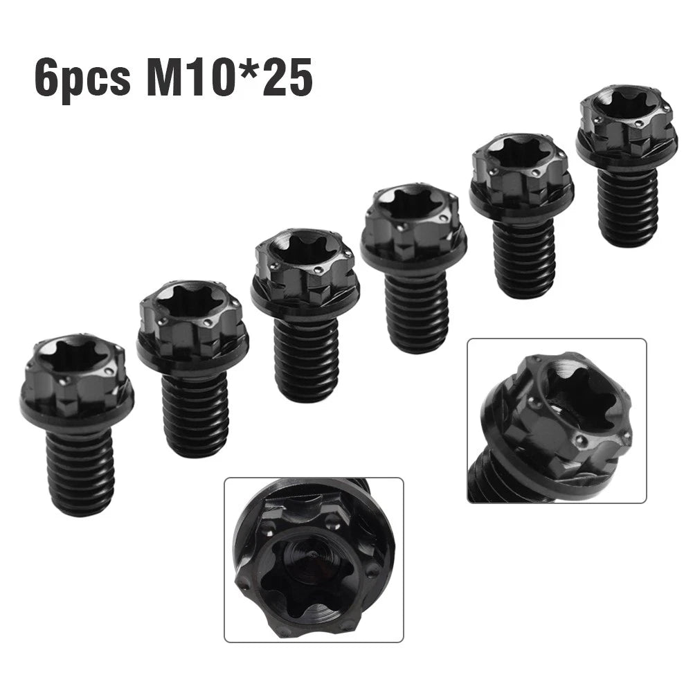 Set of 6 Titanium M10x25mm Torx Head Flange Screws for Motorcycle
