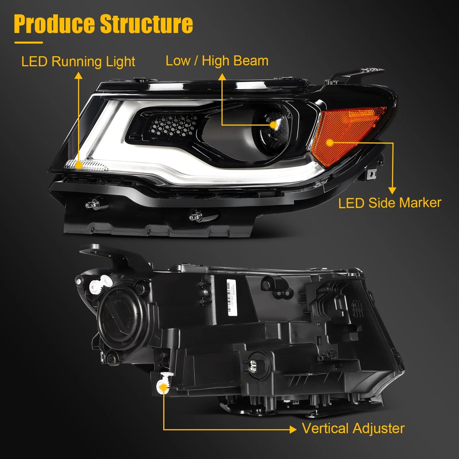 Left Headlight HID/Xenon with LED DRL Projector for Jeep Compass (2017–2021)