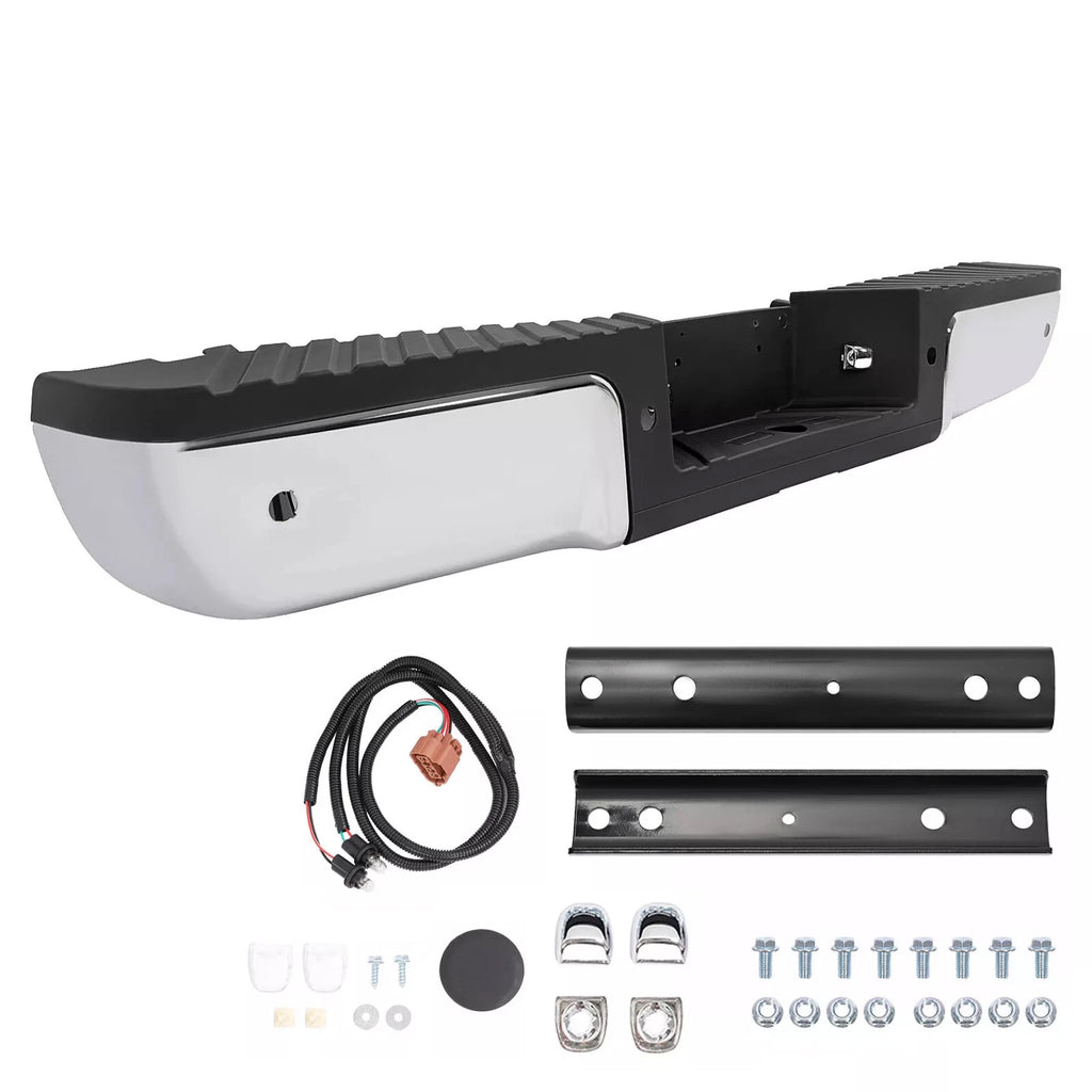 Chrome Rear Bumper Assembly for Ford F250 F350 F450 (2008–2016) w/ Sensor Holes