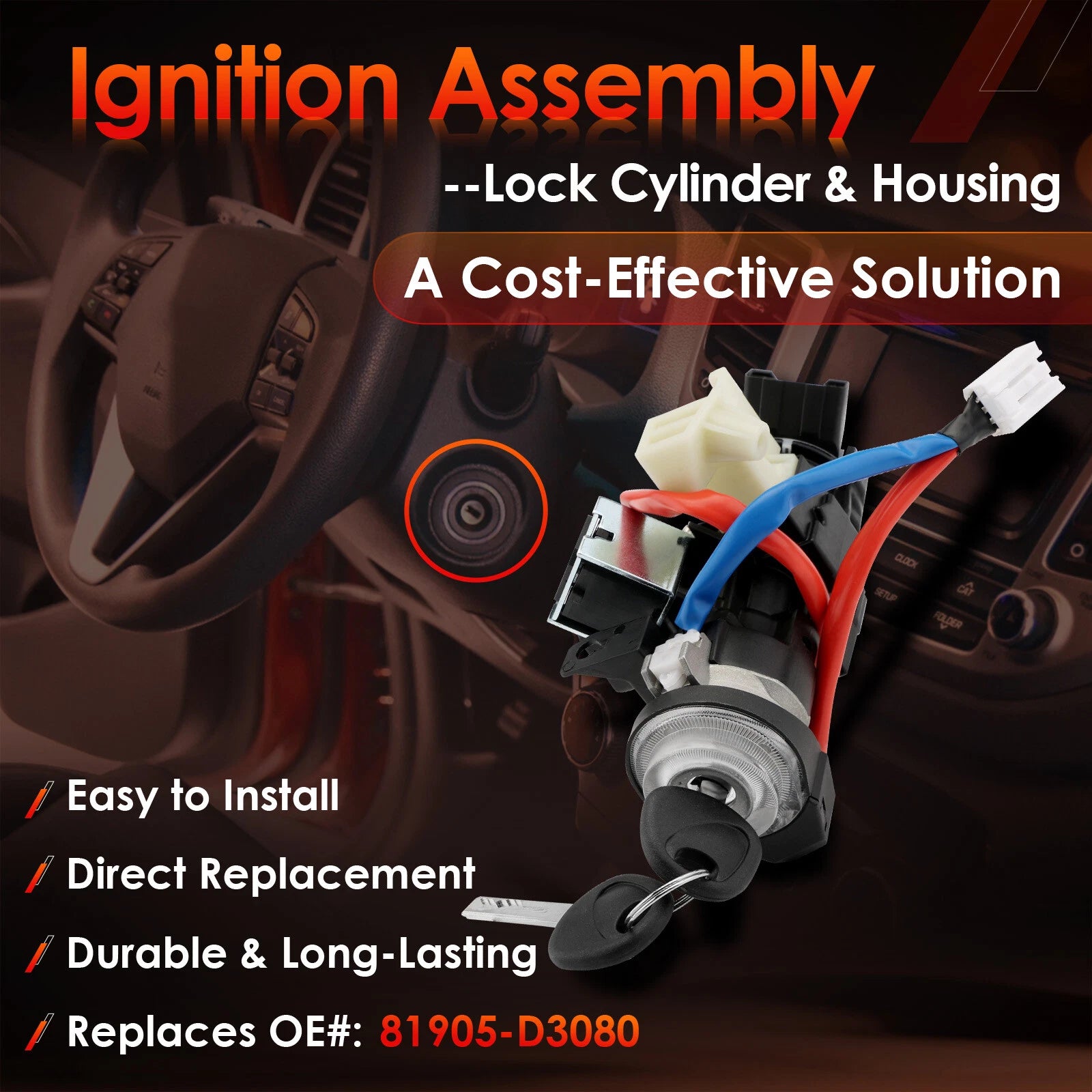 Ignition Lock Cylinder Housing & Switch for Hyundai Tucson (2016–2021)