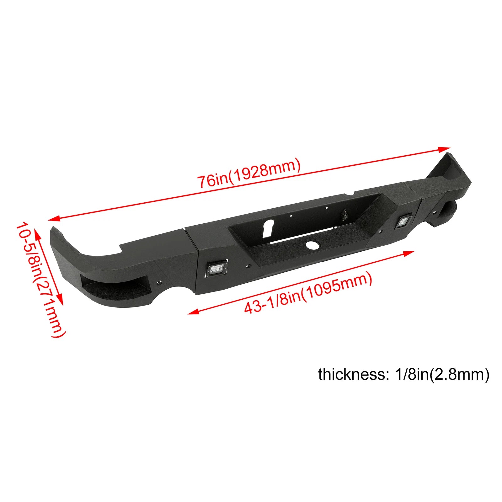 Black Rear Bumper for Dodge Ram 1500 (2009–2018) Dual Exhaust, LED Lights