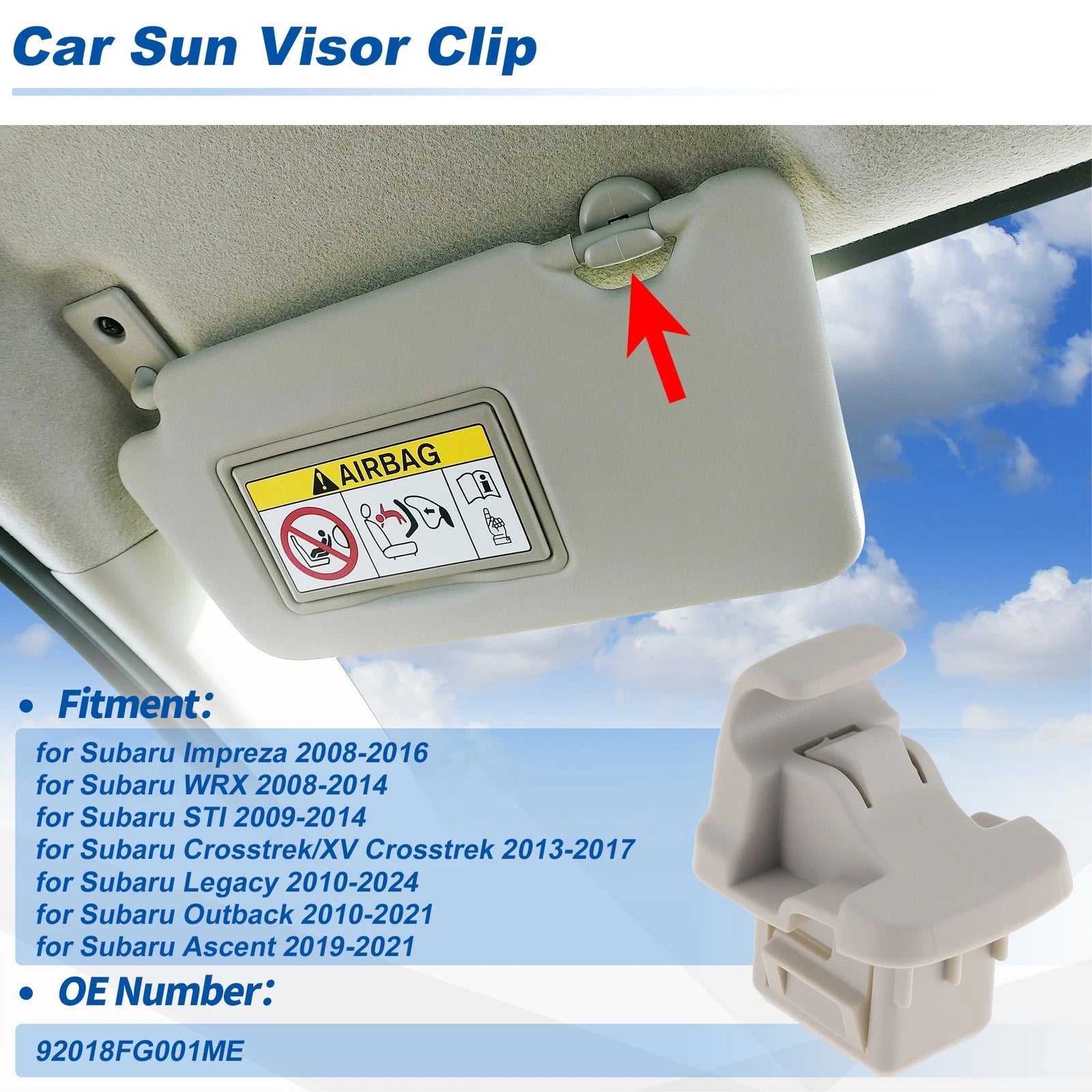 Sun Visor Clip for Subaru Impreza (2008–2016) No. 92018FG001ME Gray