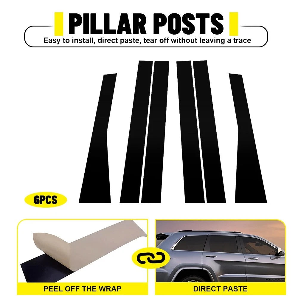 6pc Black Pillar Posts for Jeep Grand Cherokee (2011–2021) Door Trim Cover Kit