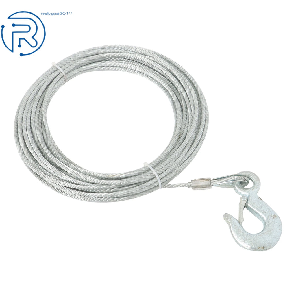 Winch Cable 3/16" × 50Ft Galvanized Steel with 1/4" G70 Slip Hook