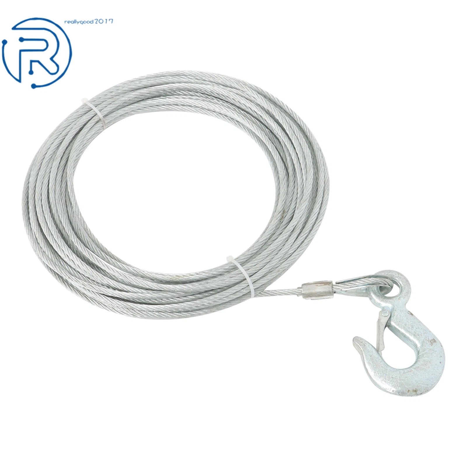 Winch Cable 3/16" × 50Ft Galvanized Steel with 1/4" G70 Slip Hook