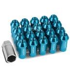Set of 20 Open End M12x1.25 50mm Tall Sky Blue Aluminum Lug Nuts + Adapter