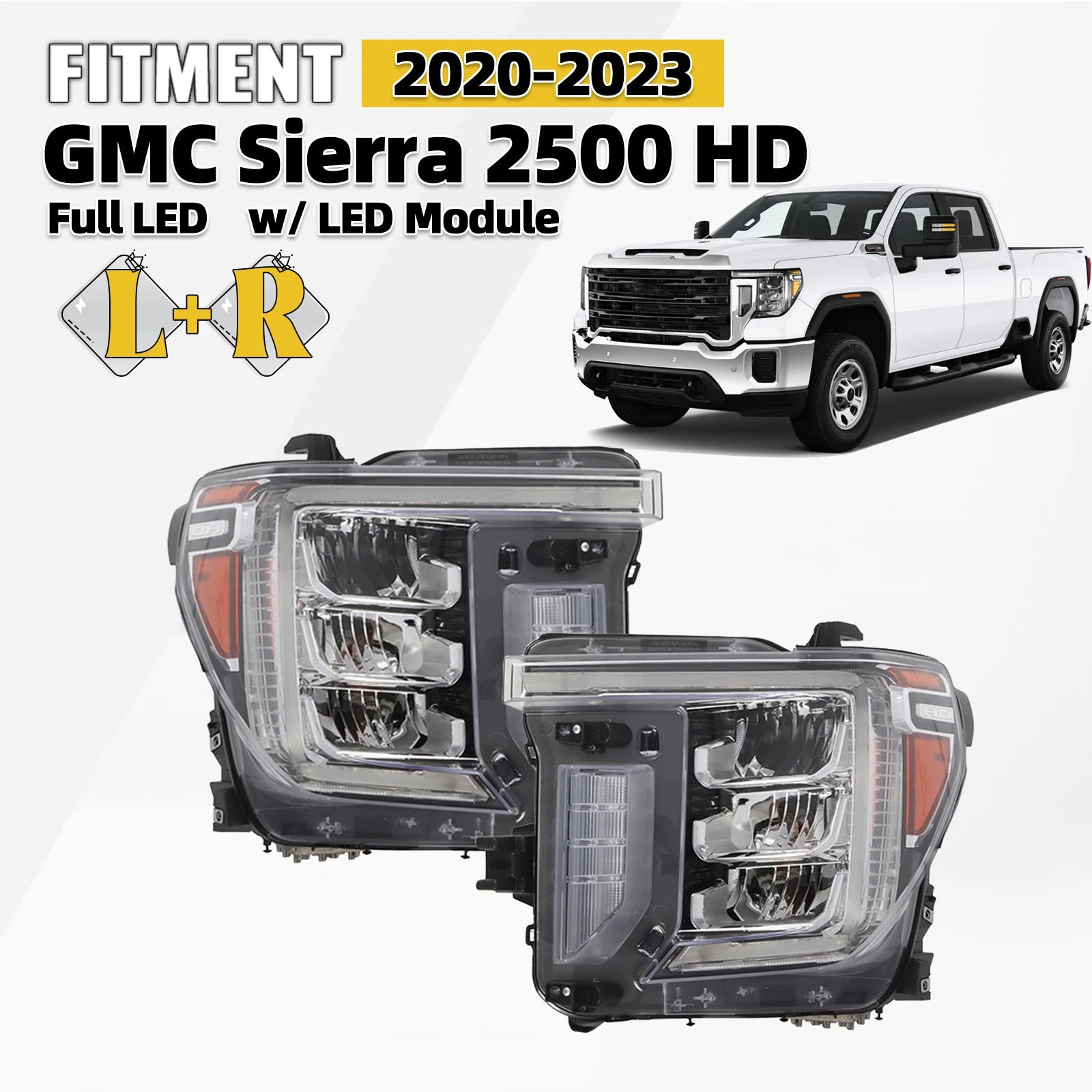 Full LED Headlights w/ LED Signal for GMC Sierra 2500 HD 3500 HD (2020–2023)