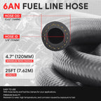 25FT Nitrile Rubber EFI Fuel Line Braided Hose 1/4" 5/16" 3/8"