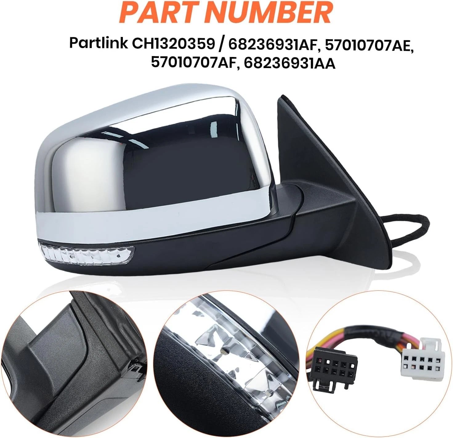 Chrome Heated Mirror for Jeep Grand Cherokee (2011–2022) 68236930AF