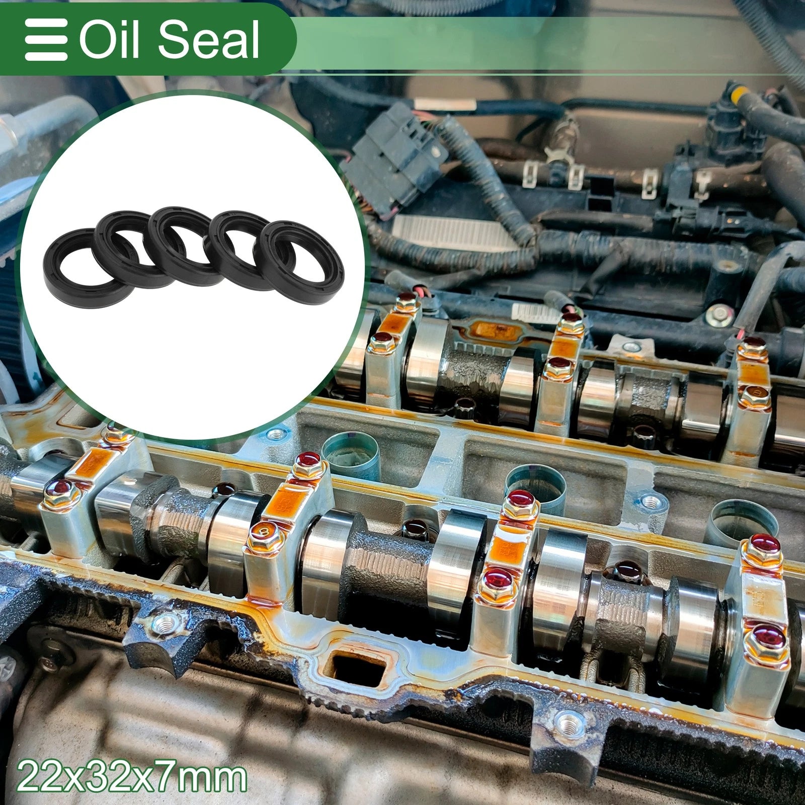 Set of 5 Oil Seal Ring for Rotary Shaft 22x32x7mm NBR Rubber