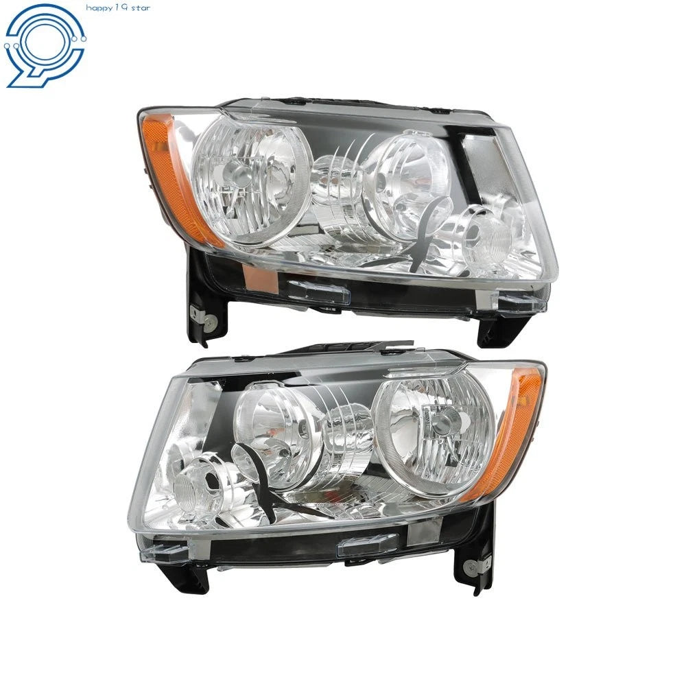 Halogen Headlights Pair Chrome for Jeep Grand Cherokee Compass (2011-2017)