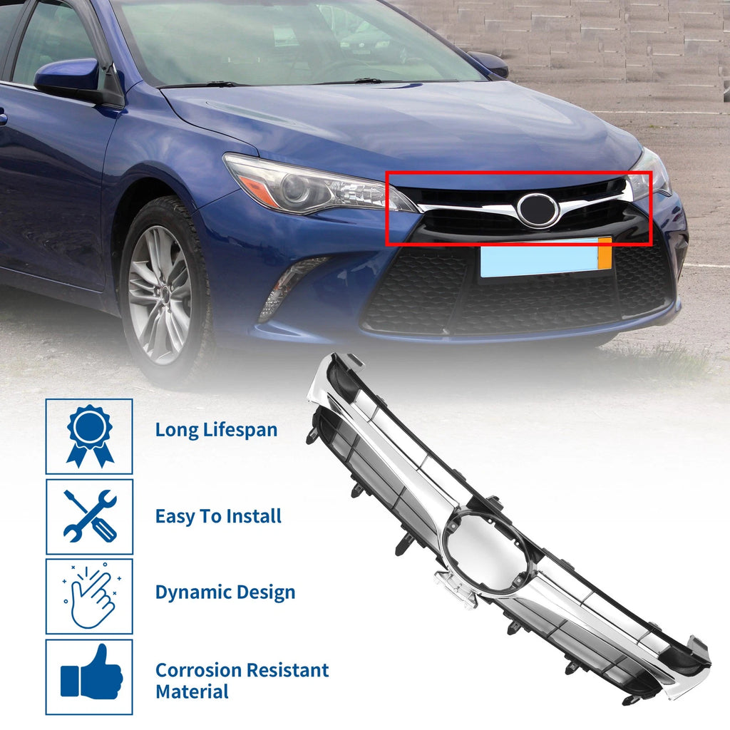 Front Hood Bumper Grille for Toyota Camry (2015) Chrome Silver Black