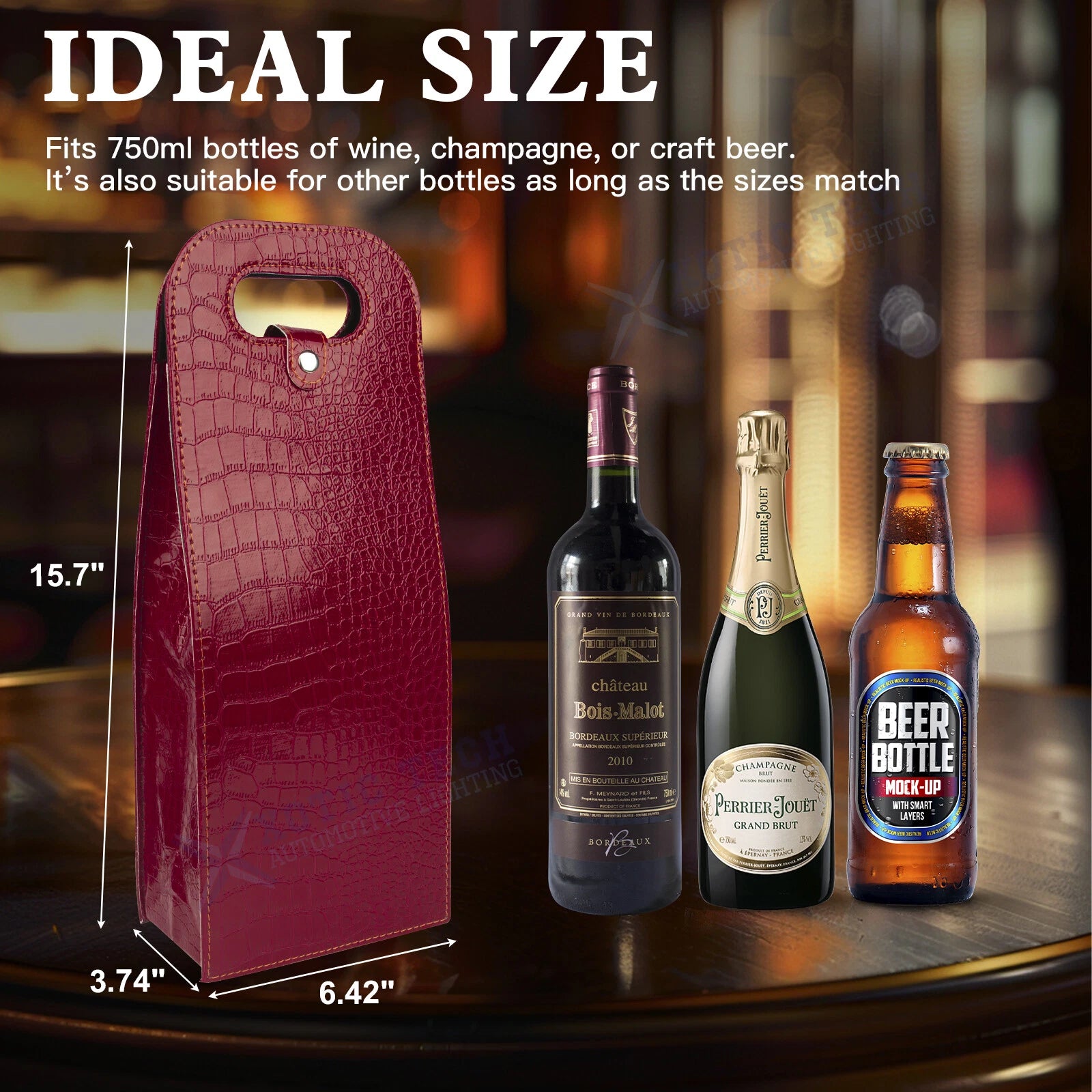 Red Crocodile Grain Wine Carrier Bag for Double Bottle (Tote)