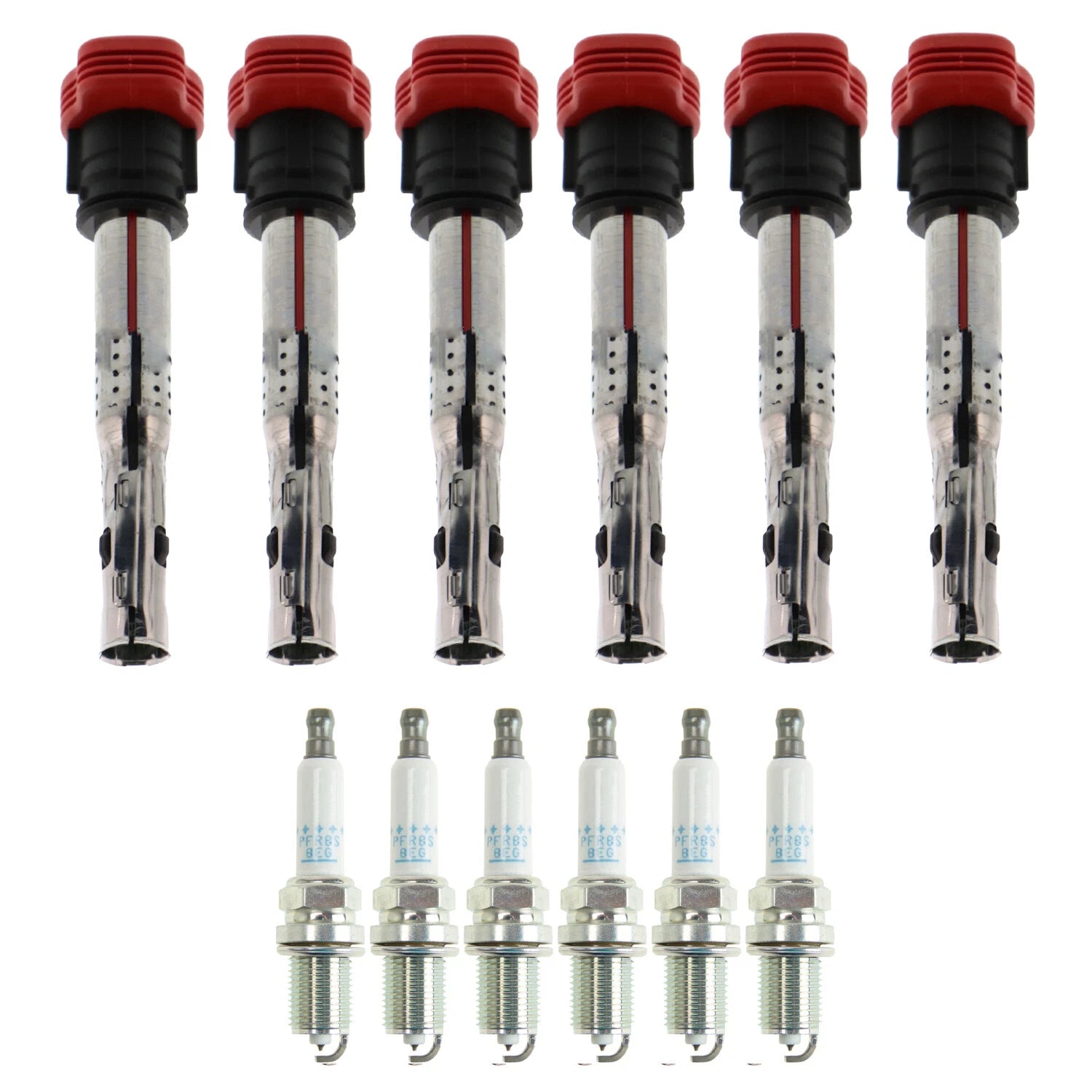 Set of 6 Ignition Coils & NGK Laser Platinum Spark Plugs for Audi A6 Quattro SQ5 (2012–2018)